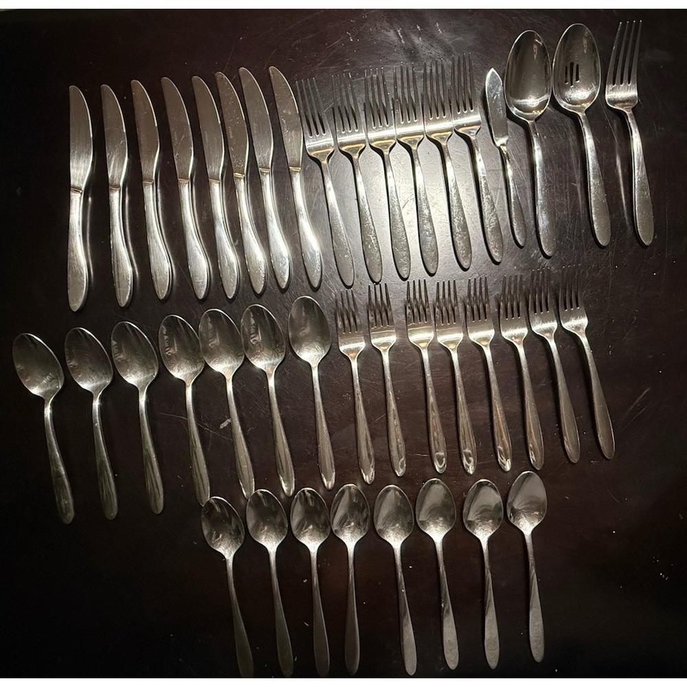 Vintage ONEIDA Stainless Flatware Set 41 Pc Extra Heavy Duty Thick Large Glossy